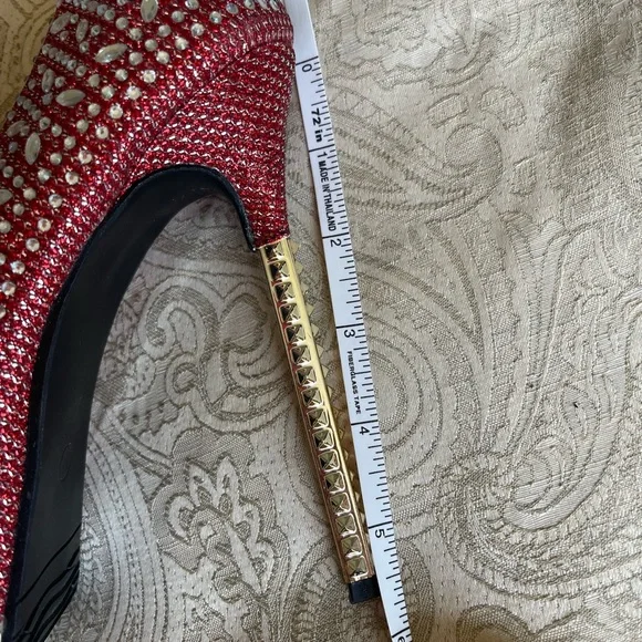 βSOLDβ Red glitzy rhinestone peep toe super high heel platform stiletto 8 - Picture 3 of 3